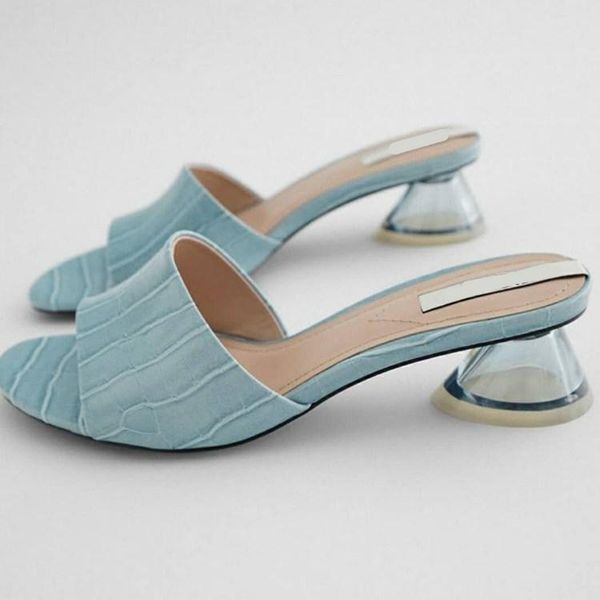 women's shoes high-heeled sandals animal print back empty transparent wine glass heel light blue thick slippers, Black
women's shoes high-heeled sandals animal print back empty transparent wine glass heel light blue thick slippers, Black