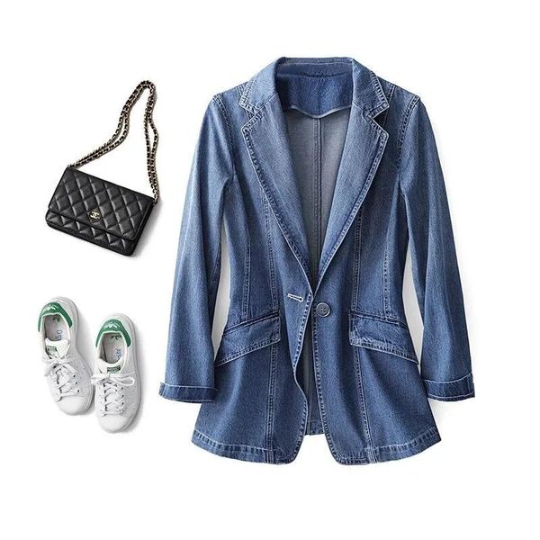 women's suits & blazers women blazer single buckle denim suit jacket 2021 spring and autumn korean temperament slim coat female basic, White;black
women's suits & blazers women blazer single buckle denim suit jacket 2021 spring and autumn korean temperament slim coat female basic, White;black
