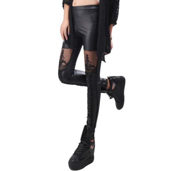 women's leggings women lace embroidered pants punk leather stitching cropped bottoming tc21, Black
women's leggings women lace embroidered pants punk leather stitching cropped bottoming tc21, Black