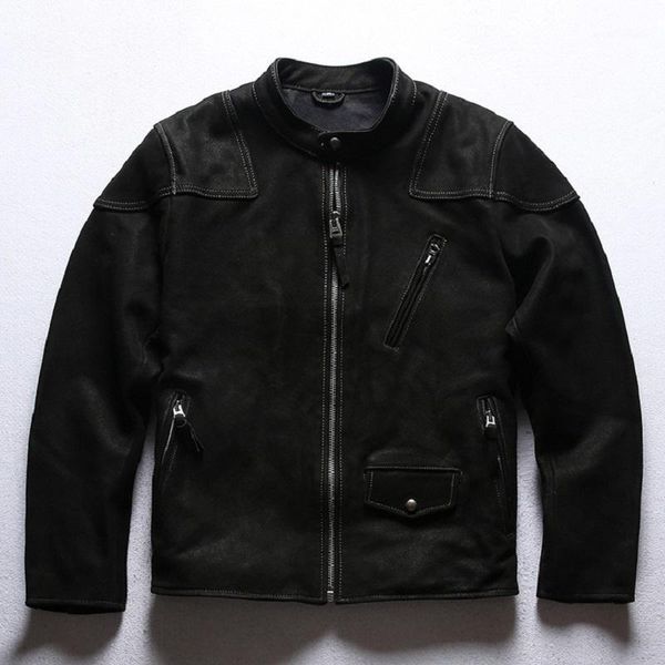men's leather & faux brown .sales.classic yrbiker genuine coat.thick quality cowhide coat.men vintage clothes., Black
men's leather & faux brown .sales.classic yrbiker genuine coat.thick quality cowhide coat.men vintage clothes., Black
