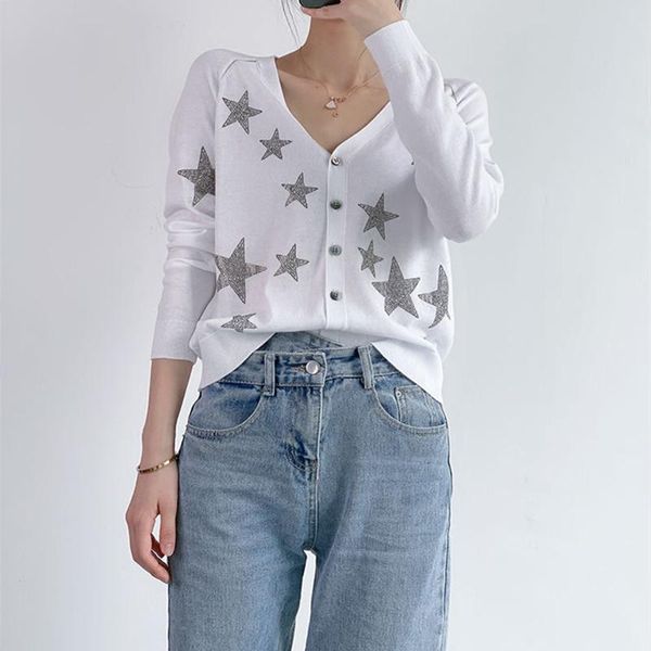women's knits & tees shining star diamonds v-neck knit cardigan 2021 autumn ladies long sleeve sweater single breasted knitwear, White
women's knits & tees shining star diamonds v-neck knit cardigan 2021 autumn ladies long sleeve sweater single breasted knitwear, White