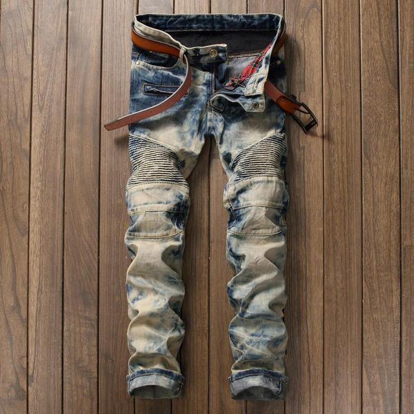 men's elastic trousers zipper decoration jeans trendy distressed biker, Blue
men's elastic trousers zipper decoration jeans trendy distressed biker, Blue