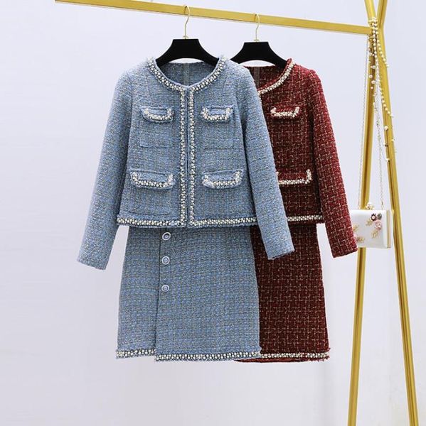 women's tracksuits fashion autumn woolen skirt sets retro pearl beading tweed jacket slim hip short two-piece set winter clothes women, Gray
women's tracksuits fashion autumn woolen skirt sets retro pearl beading tweed jacket slim hip short two-piece set winter clothes women, Gray