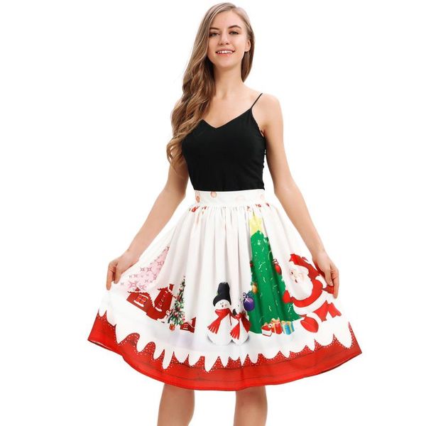 women's christmas skirt fashion party casual santa printed women midi knee length white saias mulher skirts, Black 
women's christmas skirt fashion party casual santa printed women midi knee length white saias mulher skirts, Black