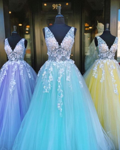 party dresses sweet lilac/yellow/blue long prom dress with 3d flowers v neck formal tulle pageant women vestido a line floor length, White;black
party dresses sweet lilac/yellow/blue long prom dress with 3d flowers v neck formal tulle pageant women vestido a line floor length, White;black