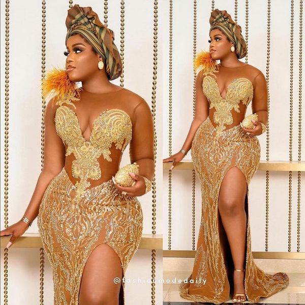 2021 plus size arabic aso ebi gold luxurious lace prom dresses sheer neck beaded mermaid evening formal party second reception gowns dress z, Black
2021 plus size arabic aso ebi gold luxurious lace prom dresses sheer neck beaded mermaid evening formal party second reception gowns dress z, Black