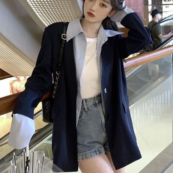 women's suits & blazers blazer women suit jacket chic solid stitching fake two-piece single breasted long sleeve female outerwear 2021, White;black
women's suits & blazers blazer women suit jacket chic solid stitching fake two-piece single breasted long sleeve female outerwear 2021, White;black