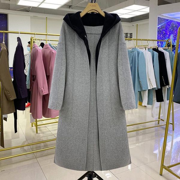 women's wool & blends double-sided hooded woolen coats female 2021 autumn winter fake two piece suit jacket simple high-end british win, Black
women's wool & blends double-sided hooded woolen coats female 2021 autumn winter fake two piece suit jacket simple high-end british win, Black