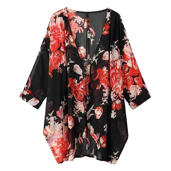 women's swimwear 2021 summer women elegant vintage boho long floral print sheer chiffon loose kimono cardigan capes sun protection, White;black
women's swimwear 2021 summer women elegant vintage boho long floral print sheer chiffon loose kimono cardigan capes sun protection, White;black