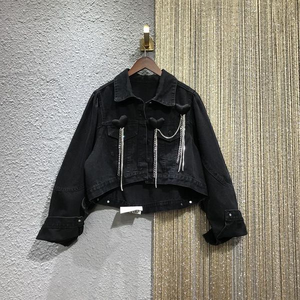 women's jackets heavy industry rhinestone chain denim jacket clothing 2021 spring summer black short street jeans coat woman, Black;brown
women's jackets heavy industry rhinestone chain denim jacket clothing 2021 spring summer black short street jeans coat woman, Black;brown