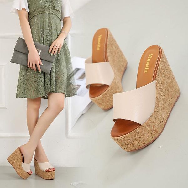 summer fashion simple high-heeled sandals women's slope heel platform beach shoes slippers, Black
summer fashion simple high-heeled sandals women's slope heel platform beach shoes slippers, Black