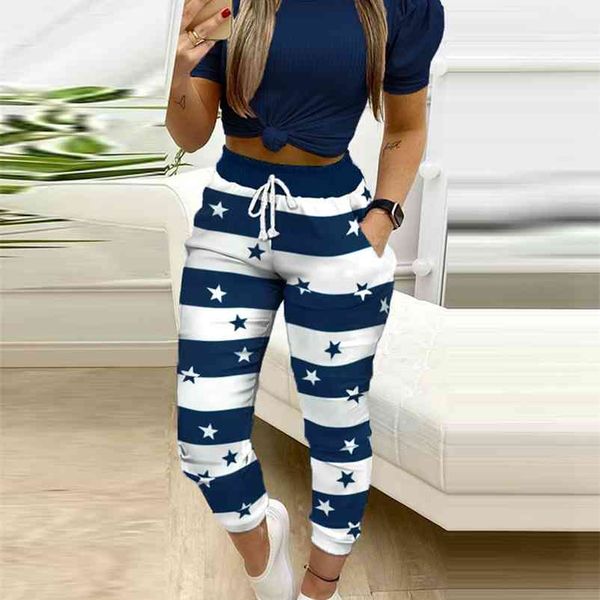 women fashion casual two-piece set suits set female spring summer clothes short sleeve &striped star drawstring pants set 210727, White
women fashion casual two-piece set suits set female spring summer clothes short sleeve &striped star drawstring pants set 210727, White