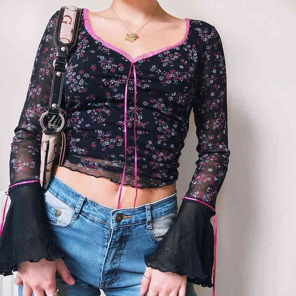 women's t-shirt rapcopter floral ops mesh women lace up y2k op ruffles long sleeve crop op slim autumn streetwear clubwear yoqq, White
women's t-shirt rapcopter floral ops mesh women lace up y2k op ruffles long sleeve crop op slim autumn streetwear clubwear yoqq, White
