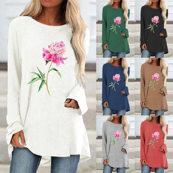 women's t-shirt autumn and winter solid color fashion printing graphic tee loose shirt casual round neck long sleeve clothing for women, White 
women's t-shirt autumn and winter solid color fashion printing graphic tee loose shirt casual round neck long sleeve clothing for women, White