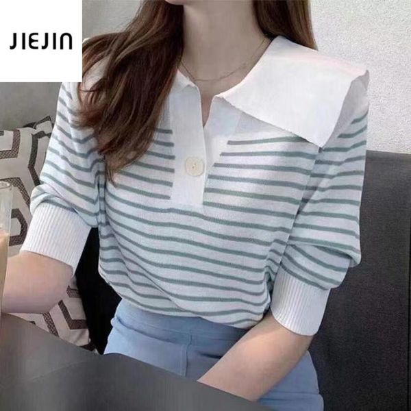 women's polos sailor's striped shirt pullover women summer fashion printed knitted tee womne slim t-shirt casual streetwear, White
women's polos sailor's striped shirt pullover women summer fashion printed knitted tee womne slim t-shirt casual streetwear, White