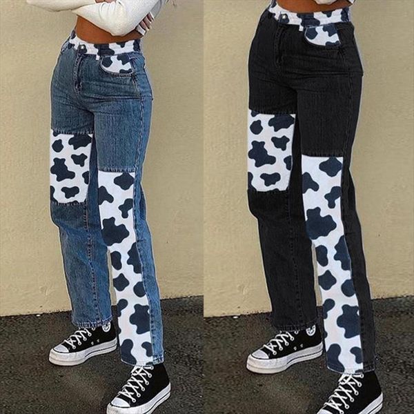 mid waisted straight leg harajuku women jean milk cow print patchwork denim pants zipper button vintage trousers streetwear wit, Blue
mid waisted straight leg harajuku women jean milk cow print patchwork denim pants zipper button vintage trousers streetwear wit, Blue