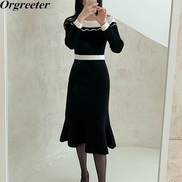 fall winter o-neck wave ruffles sweater dress women elegant full sleeve hit color knee-length knitted mermaid female 210602, Black;gray
fall winter o-neck wave ruffles sweater dress women elegant full sleeve hit color knee-length knitted mermaid female 210602, Black;gray