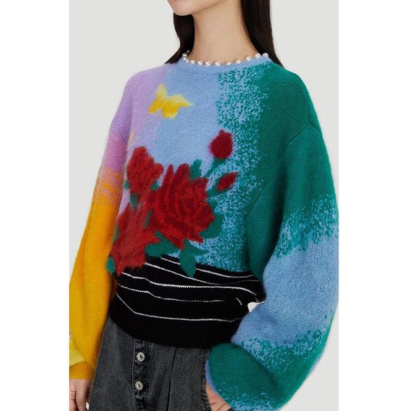 women's sweaters color block rose jacquard knit sweater women 2021 autumn winter wool bend jumpers chic pearls crew neck pullover, White;black
women's sweaters color block rose jacquard knit sweater women 2021 autumn winter wool bend jumpers chic pearls crew neck pullover, White;black