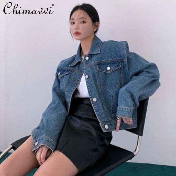spring retro pleated padded shoulder loose denim jacket female casual style all-match short blue coat for women women's jackets, Black;brown
spring retro pleated padded shoulder loose denim jacket female casual style all-match short blue coat for women women's jackets, Black;brown