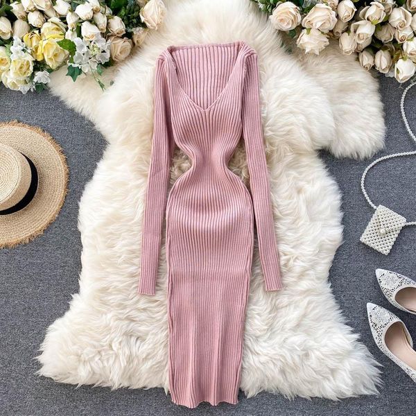 casual dresses 2021 autumn femme long sleeve knit backing v-neck dress women vintage robe fashion slim soild pencil, Black;gray
casual dresses 2021 autumn femme long sleeve knit backing v-neck dress women vintage robe fashion slim soild pencil, Black;gray
