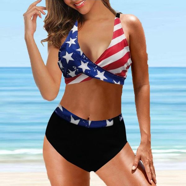 women's swimwear two piece bikini independence day swimsuit patchwork summer splicing one swim, White;black
women's swimwear two piece bikini independence day swimsuit patchwork summer splicing one swim, White;black