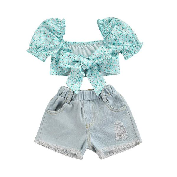 toddlers floral printing puff short sleeve knotted crop + rough selvedge ripped denim shorts clothing sets, White
toddlers floral printing puff short sleeve knotted crop + rough selvedge ripped denim shorts clothing sets, White
