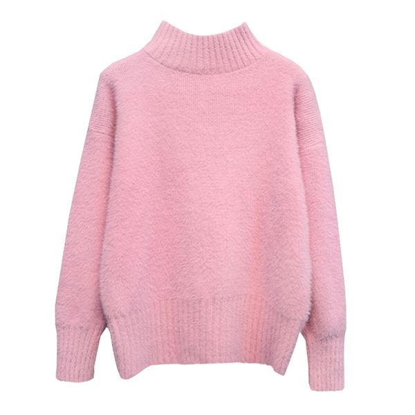 autumn winter women pull femme half turtleneck mohair soft warm jumpers candy color white thick sweater 210430, White;black
autumn winter women pull femme half turtleneck mohair soft warm jumpers candy color white thick sweater 210430, White;black