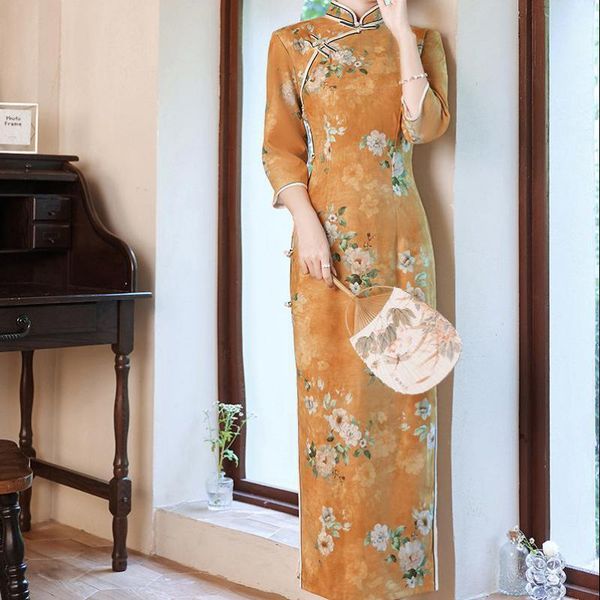 ethnic clothing chinese style retro traditional yellow floral printed party long cheongsam women vintage hanfu qi pao, Red
ethnic clothing chinese style retro traditional yellow floral printed party long cheongsam women vintage hanfu qi pao, Red