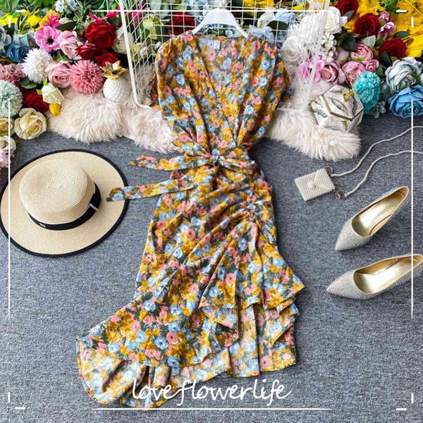 summer ladies ruffles short-sleeved wrap dress v-neck high waist floral print chiffon fishtail dress women sashes vestidos 210521, Black;gray
summer ladies ruffles short-sleeved wrap dress v-neck high waist floral print chiffon fishtail dress women sashes vestidos 210521, Black;gray