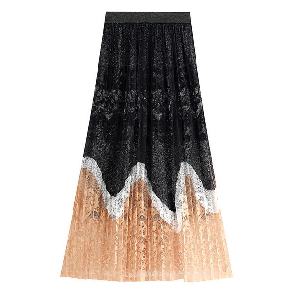 new fashion lace crochet hollow out high waist medium color contrast a-line pleated skirt female casual mid-calf women skirts, Black
new fashion lace crochet hollow out high waist medium color contrast a-line pleated skirt female casual mid-calf women skirts, Black