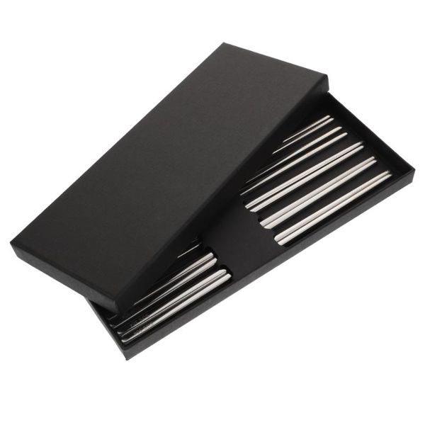 chopsticks 5 pairs stainless steel box set reusable (silver)
