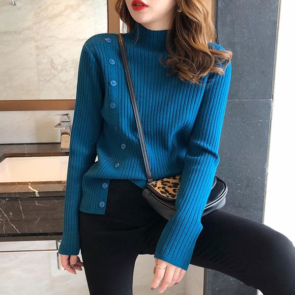 women's sweaters 2021 korean fashion autumn long sleeve women sweater knitted mock neck blue button casual jumper pullovers sweter pull, White;black
women's sweaters 2021 korean fashion autumn long sleeve women sweater knitted mock neck blue button casual jumper pullovers sweter pull, White;black