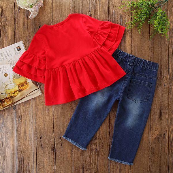 2021 new good quality factory price fashion selling childrens blue jeans ripped red mid-sleeve blouse two-piece set, White
2021 new good quality factory price fashion selling childrens blue jeans ripped red mid-sleeve blouse two-piece set, White