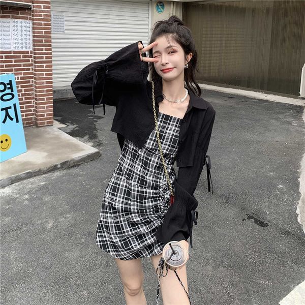 suspender plaid skirt with drawstring shows thin, niche + bandage long sleeve sunscreen thin shirt, Black
suspender plaid skirt with drawstring shows thin, niche + bandage long sleeve sunscreen thin shirt, Black
