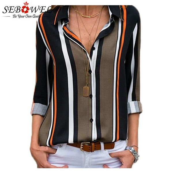 women's blouses & shirts sebowel striped women and long sleeve female loose casual office lady blouse workwear 2021 spring, White
women's blouses & shirts sebowel striped women and long sleeve female loose casual office lady blouse workwear 2021 spring, White