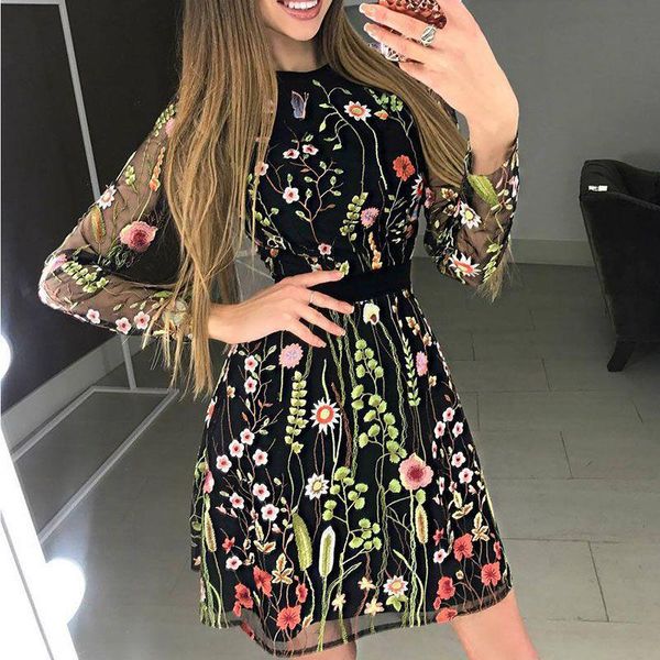 women floral embroidery elegant mesh dress sheer summer boho mini see-through black casual dresses, Black;gray
women floral embroidery elegant mesh dress sheer summer boho mini see-through black casual dresses, Black;gray