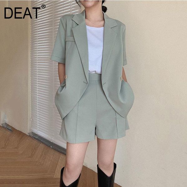 women's tracksuits two pieces shorts deat 2021 notched short sleeve women green pockets single button zipper slim fit fashion coat 7e23, Gray 
women's tracksuits two pieces shorts deat 2021 notched short sleeve women green pockets single button zipper slim fit fashion coat 7e23, Gray