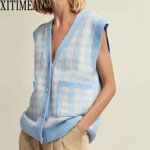 za women fashion knitted cardigan plaid vest sweater v-neck sleeveless loose female waistcoat chic xitimeao 210602, White
za women fashion knitted cardigan plaid vest sweater v-neck sleeveless loose female waistcoat chic xitimeao 210602, White