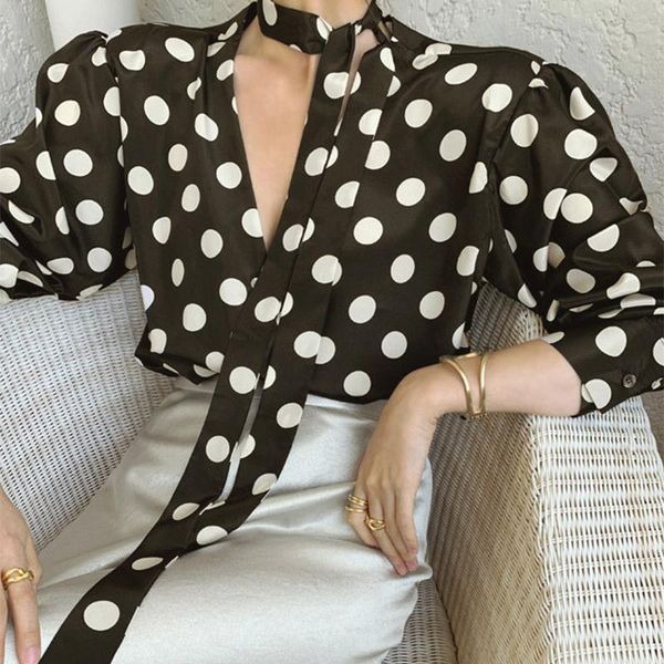 women's blouses & shirts tunic large size long sleeve 2021 spring dot shirt women elegant v neck with tie black french streetwear xc35, White
women's blouses & shirts tunic large size long sleeve 2021 spring dot shirt women elegant v neck with tie black french streetwear xc35, White