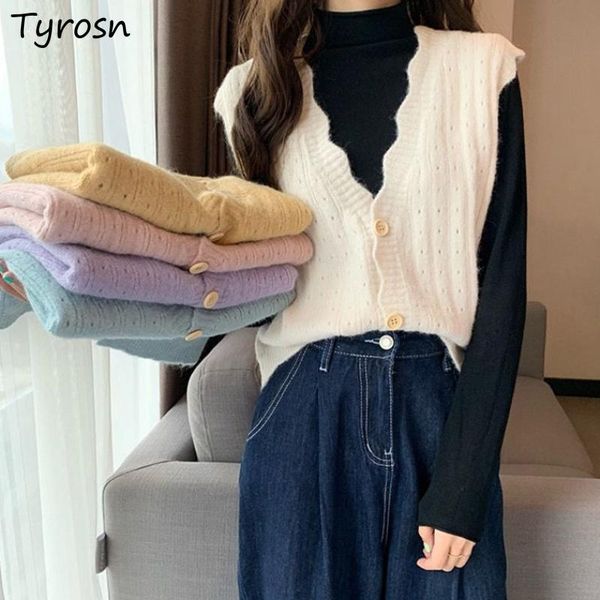 women's vests women sweet all-match sleeveless knit coats korean fashion elegant single breasted outwear solid cropped waistcoats woman, Black;white
women's vests women sweet all-match sleeveless knit coats korean fashion elegant single breasted outwear solid cropped waistcoats woman, Black;white