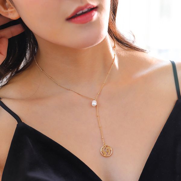 freshwater creative multi-layer pearl women's metal world map pendant necklace collarbone chain, Silver
freshwater creative multi-layer pearl women's metal world map pendant necklace collarbone chain, Silver