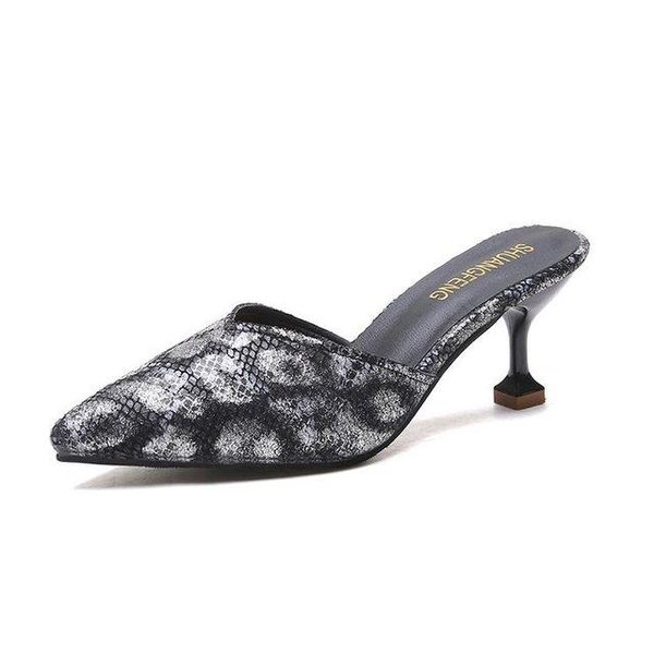 slippers xiaying smile sandals wear 2021 wild high-heeled pointed women's shoes with snake pattern half-drag, Black
slippers xiaying smile sandals wear 2021 wild high-heeled pointed women's shoes with snake pattern half-drag, Black