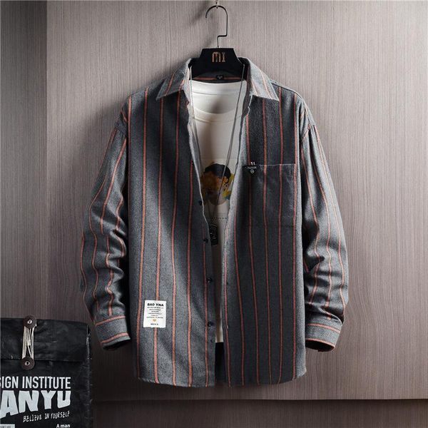 men's casual shirts 2021 men striped shirt brand lapel long sleeve button fashion pockets harajuku streetwear camisas, White;black
men's casual shirts 2021 men striped shirt brand lapel long sleeve button fashion pockets harajuku streetwear camisas, White;black