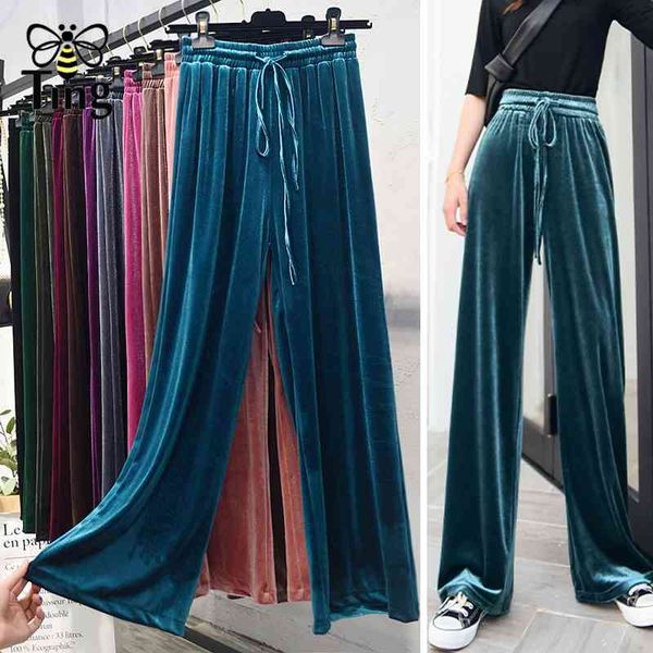 12 colors fashion casual velvet wide leg pants women colorful elastic waist velour full length trousers bottoms 210513, Black;white
12 colors fashion casual velvet wide leg pants women colorful elastic waist velour full length trousers bottoms 210513, Black;white