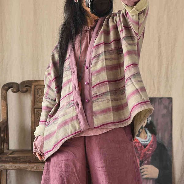 johnature women cotton linen vintage jackets striped coats spring button v-neck long sleeve female jackets coat 210521, Black;brown
johnature women cotton linen vintage jackets striped coats spring button v-neck long sleeve female jackets coat 210521, Black;brown