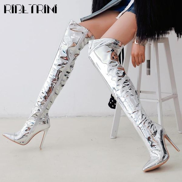 boots ribetrini girl knee high shoes pointed toe silver brand women heels party dress club winter, Black
boots ribetrini girl knee high shoes pointed toe silver brand women heels party dress club winter, Black