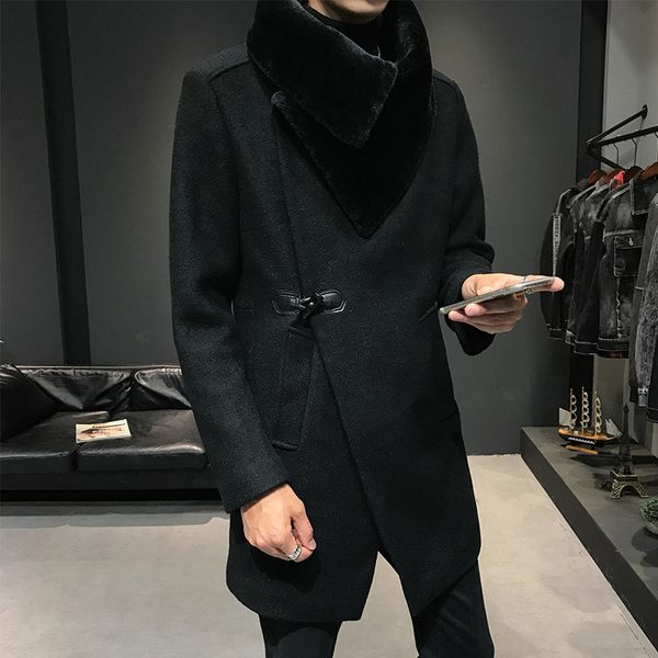 men's wool & blends big fur collar woolen trench men korean fashion partial placket horn button winter male trenchcoat 3xl-m uhdh, Black
men's wool & blends big fur collar woolen trench men korean fashion partial placket horn button winter male trenchcoat 3xl-m uhdh, Black