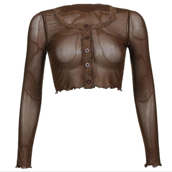 women tshirts see-through mesh cardigan lace trim button short o neck long sleeve crop autume transparent clubwear women's t-s, White
women tshirts see-through mesh cardigan lace trim button short o neck long sleeve crop autume transparent clubwear women's t-s, White