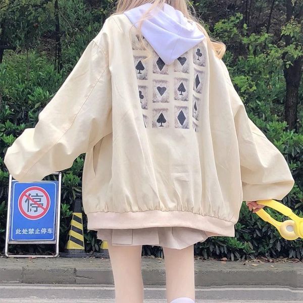 women's jackets 2021 autumn hip hop poker graphic print woman jacket coat streetwear casual zip up oversized japanese fashion teens clo, Black;brown
women's jackets 2021 autumn hip hop poker graphic print woman jacket coat streetwear casual zip up oversized japanese fashion teens clo, Black;brown