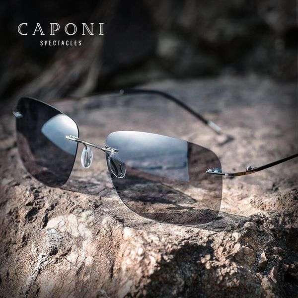 sunglasses caponi square sun glasses for men pochromic polarized rimless classic design eyewear uv400 bs7467, White;black
sunglasses caponi square sun glasses for men pochromic polarized rimless classic design eyewear uv400 bs7467, White;black